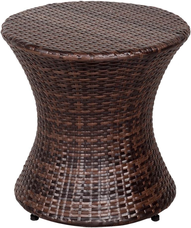 Wicker Patio Side Table – Hourglass PE Rattan, Steel Frame, 20"