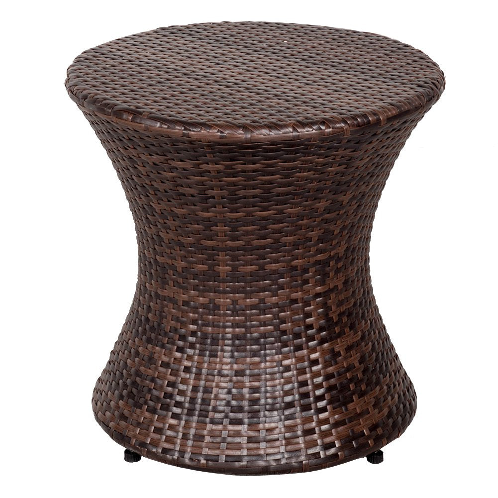 Wicker Patio Side Table – Hourglass PE Rattan, Steel Frame, 20"