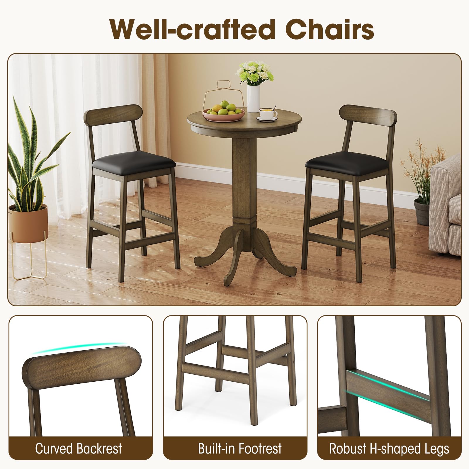 3-Piece Round Pub Table & Bar Stool Set
