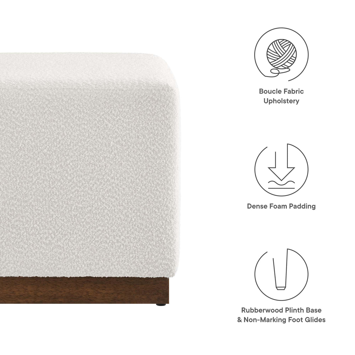 Modway Tilden 17" Square Boucle Upholstered Upholstered Ottoman in Cloud Walnut