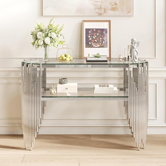 Gold Oval Glass Console Table