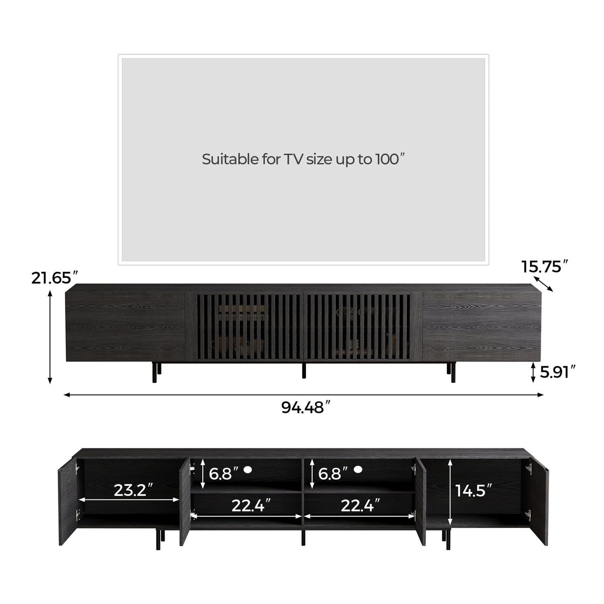 Black Slatted TV Stand