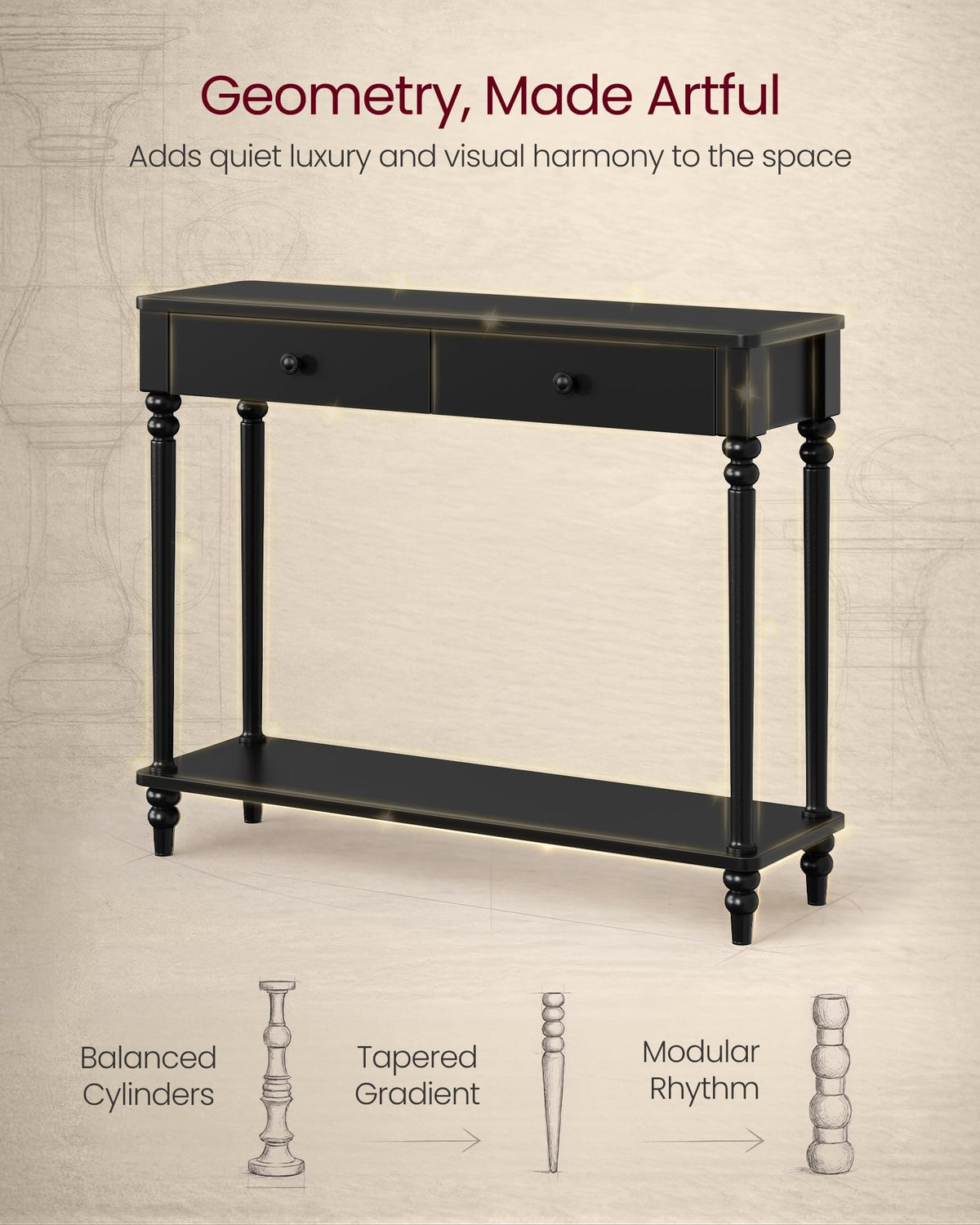 VASAGLE 39.3"Console Table, Narrow Entryway Sofa Table with Solid Wood Legs