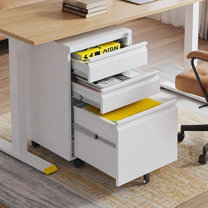3-Drawer Locking Metal Filing Cabinet with Wheels