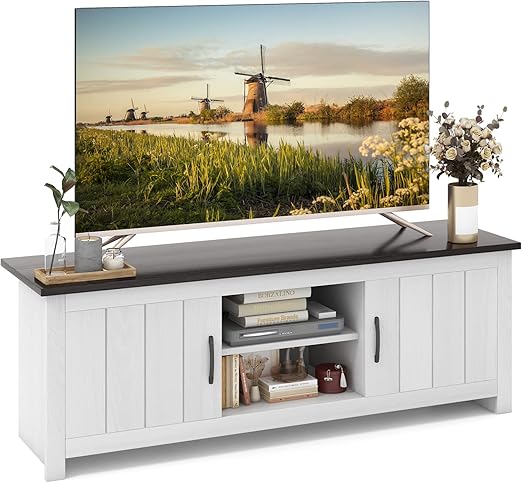 57" TV Stand with Cabinets & Open Shelves