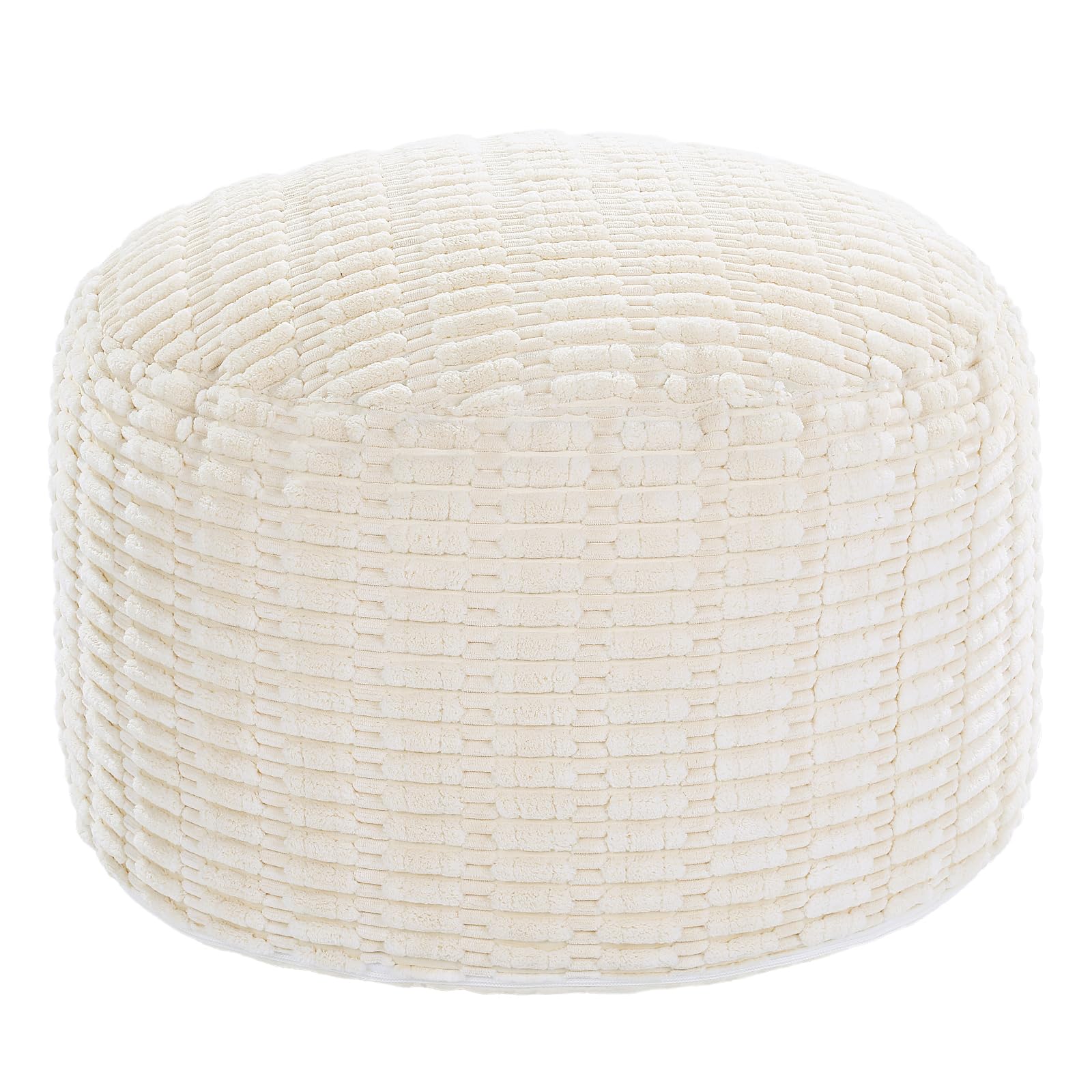 HOMBYS Unstuffed Ottoman Pouf Cover,Round Faux Fur Foot Stool, Fuzzy Chair, Floor Bean Bag(No Filler),Foot Rest with Storage for Living Room, Bedroom, Office, Striped Tufted (Beige)