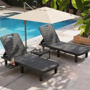 WACASA Outdoor Chaise Lounge Chairs Set of 2, Oversized Lounge Chairs with 5-Level Adjustable Backrest & Cup Holder, Resin Waterproof Pool Lounge Chair for Poolside, Patio, Beach, Yard, Black
