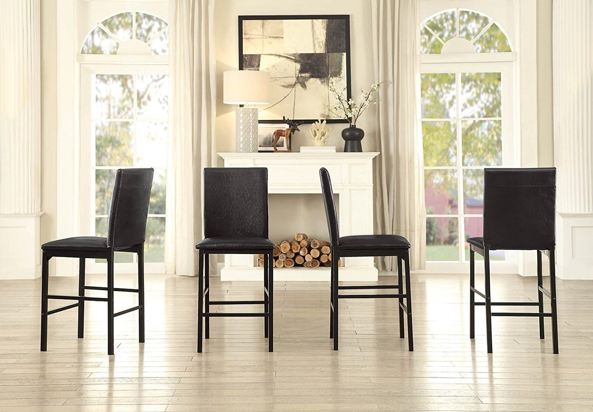 Lexicon Brown Faux Leather Counter Height Chairs, Set of 4, Black Metal