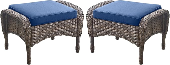 Outdoor Wicker Ottoman Footrest Set of 2