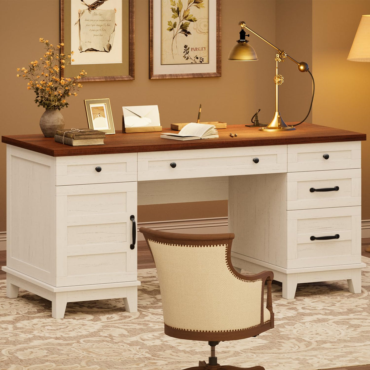 Farmhouse Executive Desk with Charging Station
