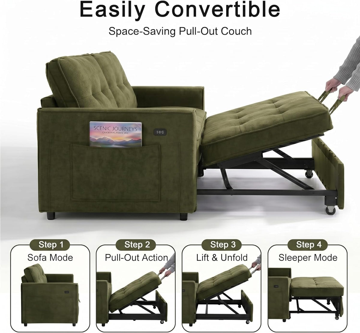 3-in-1 Sleeper Loveseat with USB