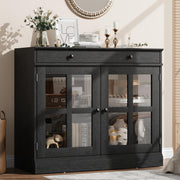 GarveeHome Modern 35.4" Sideboard Buffet Cabinet with Glass Door, Black