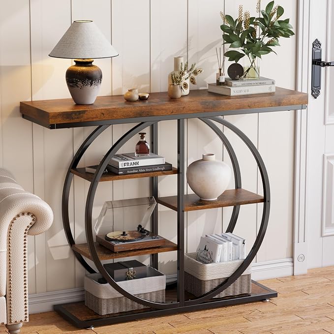 5-Tier Industrial Console Table with Storage Shelves