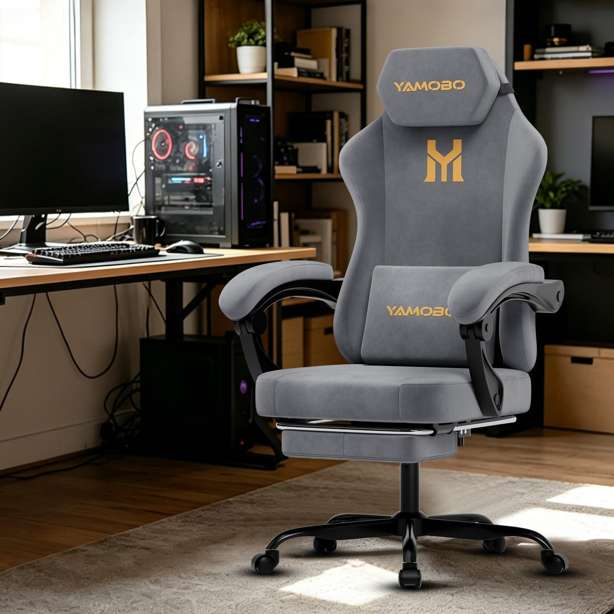 Grey Massage Gaming Chair with Footrest
