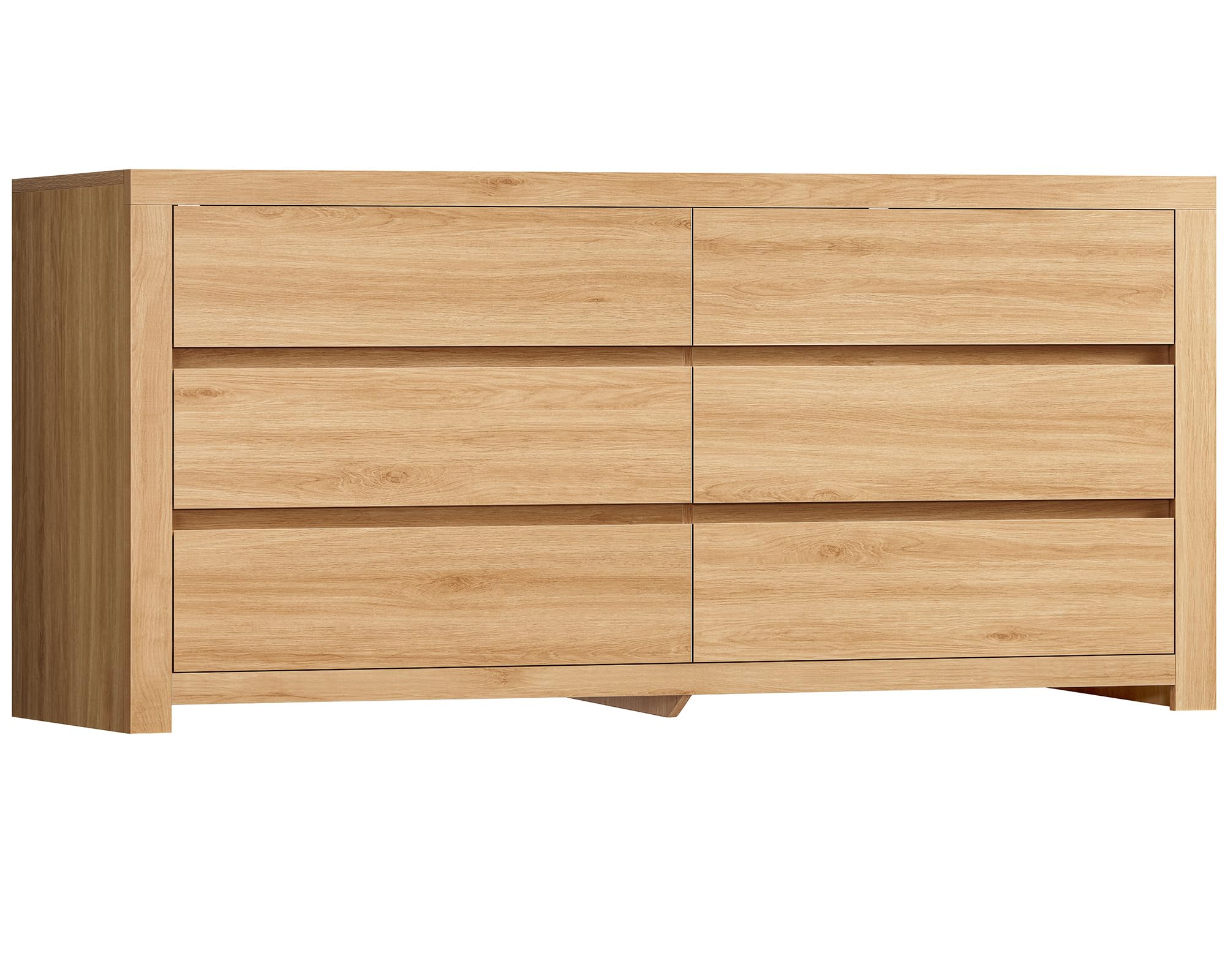 TEENFON 55" Dresser for Bedroom with 6 Drawers, Modern Dressers & Chests of Drawers with Metal Handles, Wooden Dresser TV Stand, Bedroom Dressers, for Bedroom, Hallway, Natural