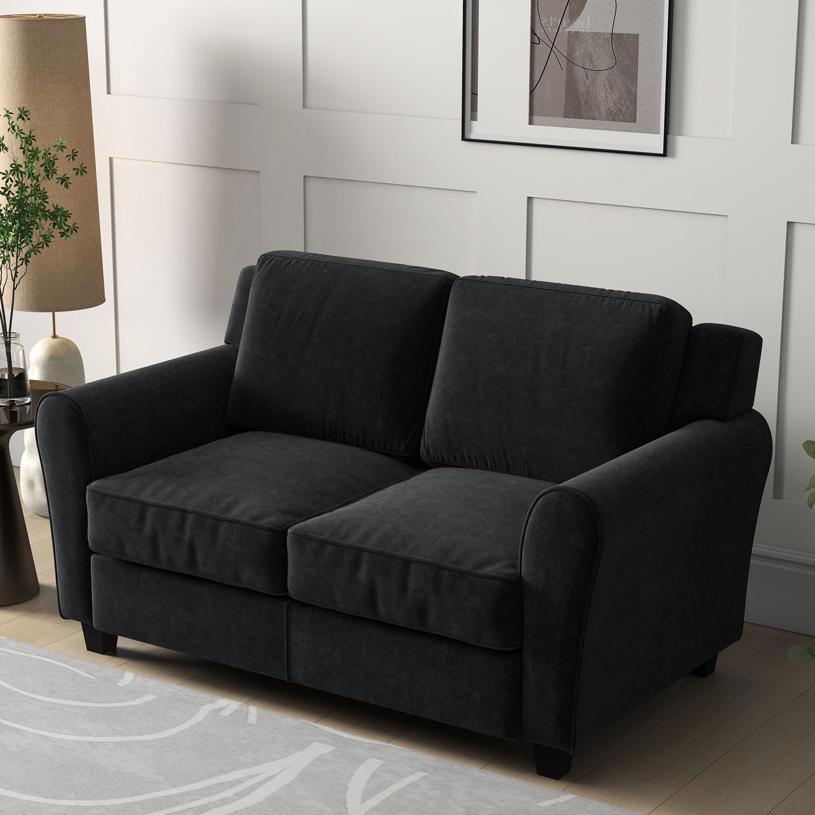 Bonzy Home 58" Black Loveseat Sofa Couch for Living Room, 2 Seater Love Seat for Small Spaces, Modern Couches with Thick Cushion for Home Apartment Office