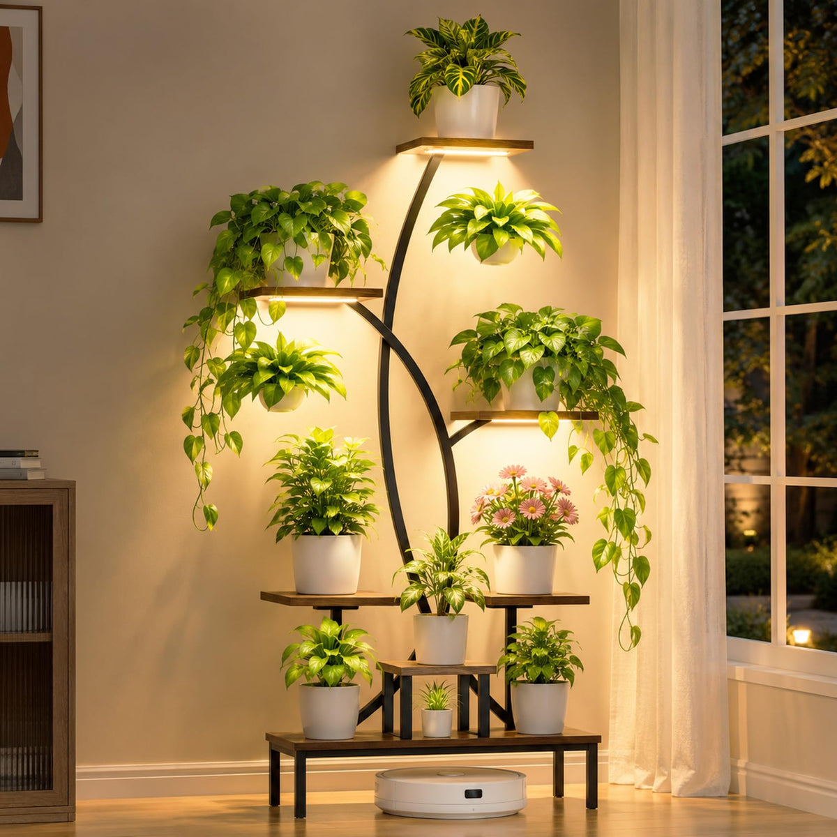 JUSTOGO Plant Stand Indoor with Grow Lights - Tall Indoor Plant Shelf