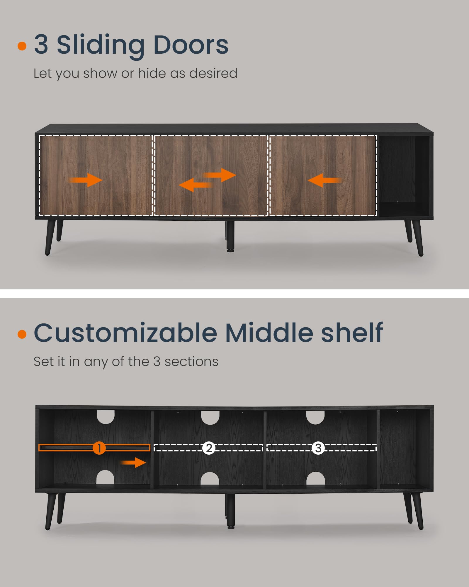 63" TV Stand with Sliding Doors & Storage