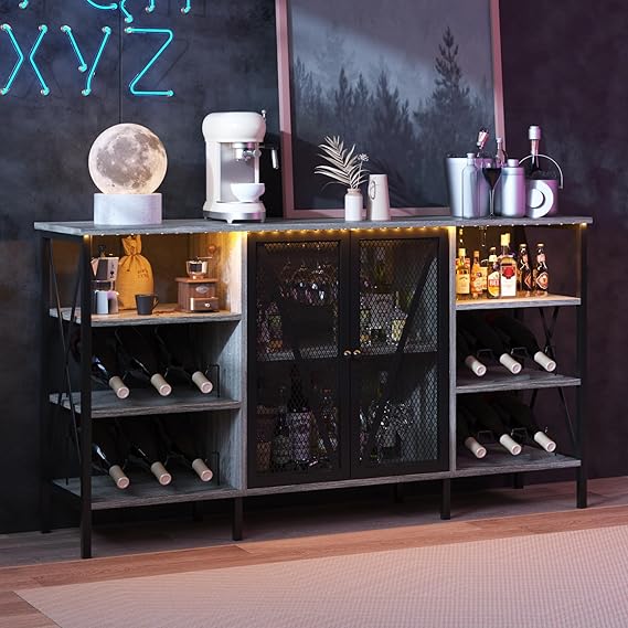 Industrial Wine Bar Cabinet with LED Light