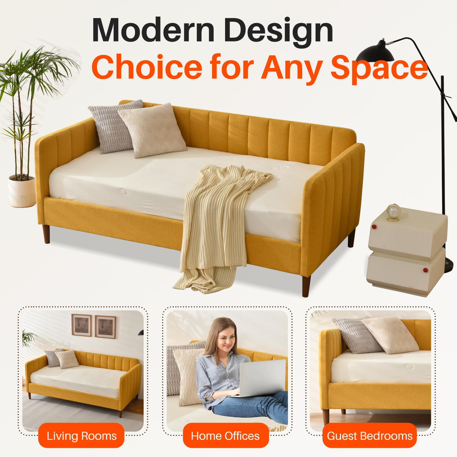 Twin Upholstered Daybed with Adjustable Backrest