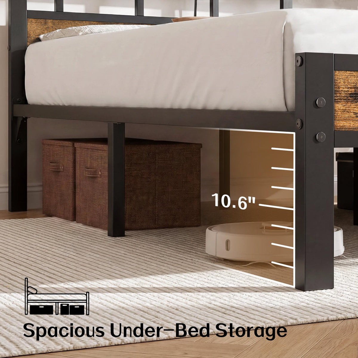 Insdiy Twin Bed Frame with Charging Station and LED, Metal Platform Bed