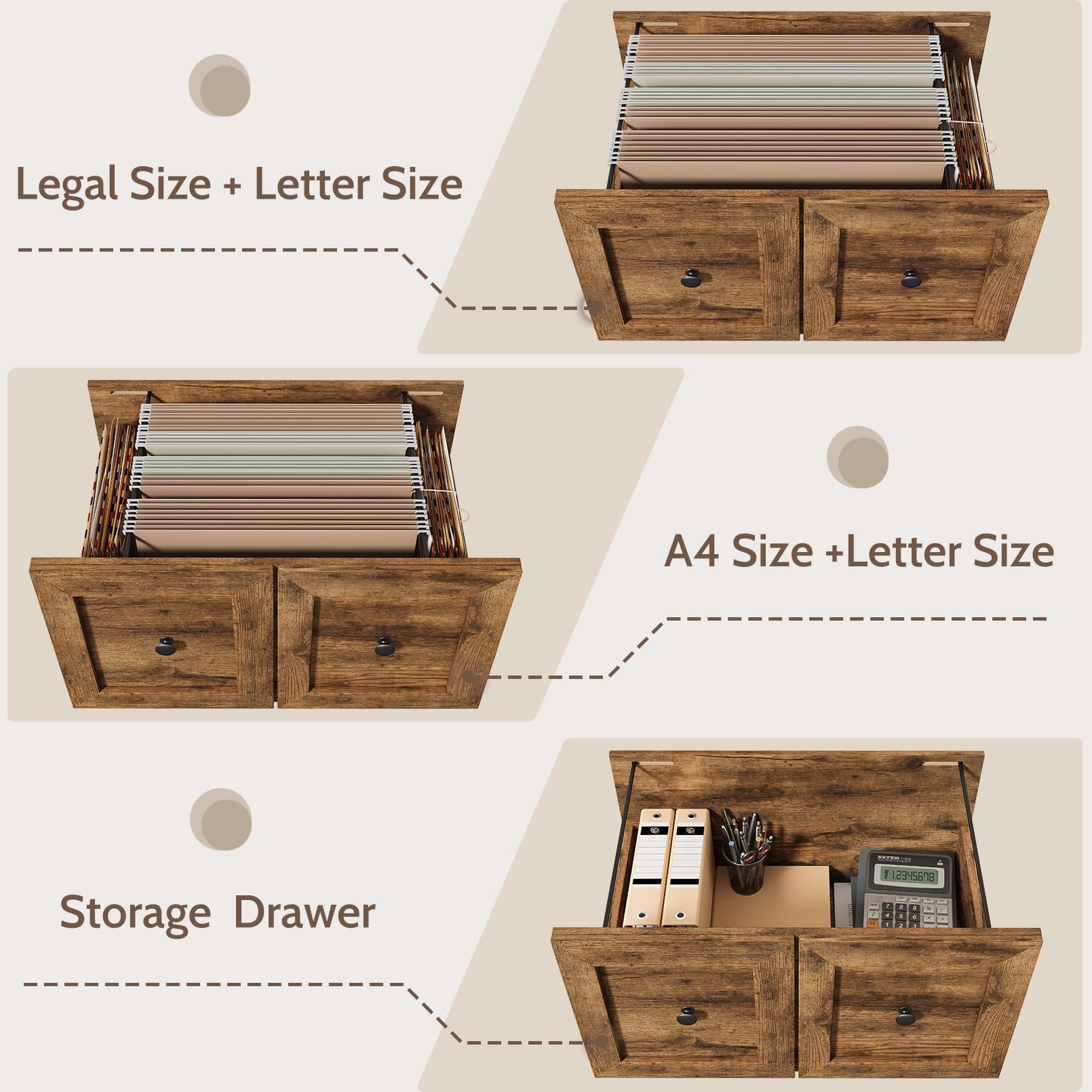 Lateral Filing Cabinet with Power Outlet & Storage Shelves