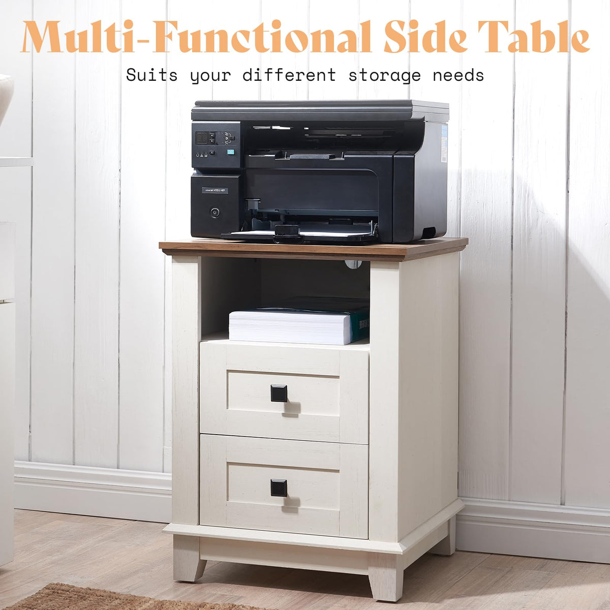 AMERLIFE Living Room Table Set of 5 with 59" TV Stand, Rustic White