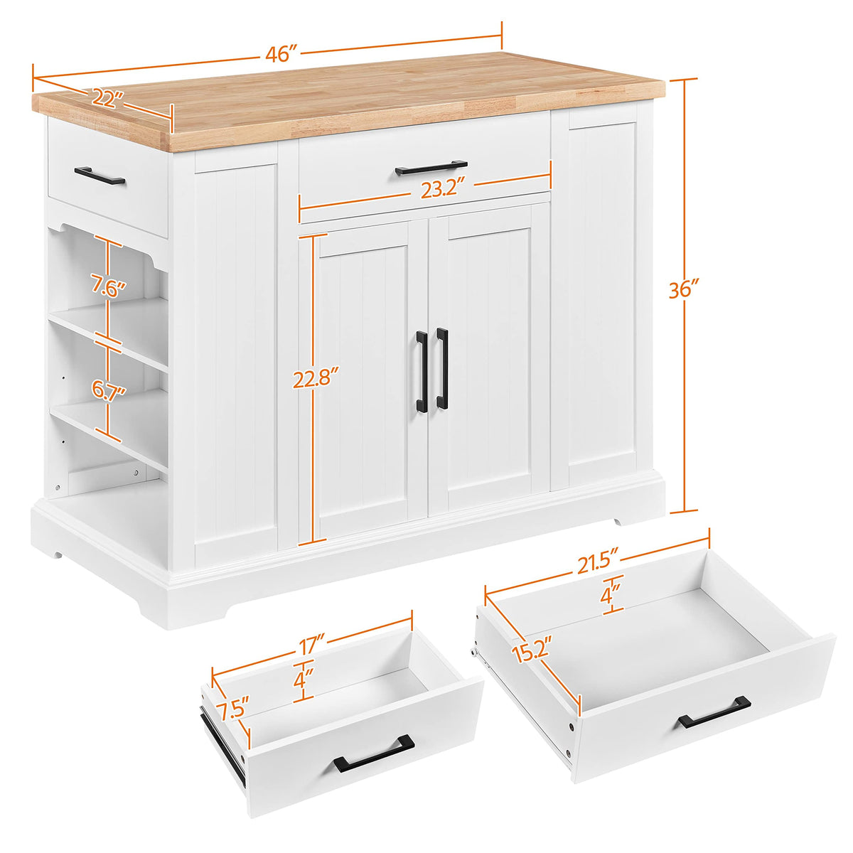 Yaheetech Rolling Kitchen Island Cart with 3 Drawers & Open Shelves, White