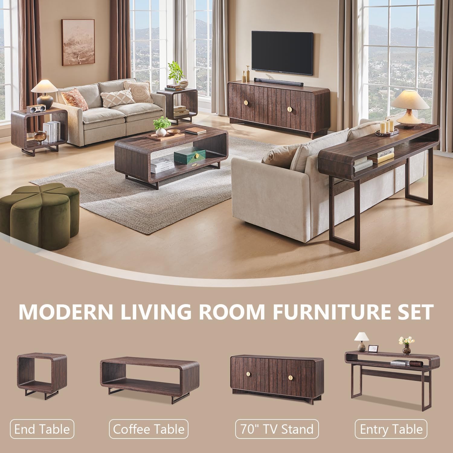 IFGET 63-Inch Long Console Table, 31.5" Tall Modern Entryway Table with Open Storage Shelf, Curved Profile Design, Narrow Wood Sofa Table Behind Couch Tables for Living Room, Hallway, Foyer, Brown