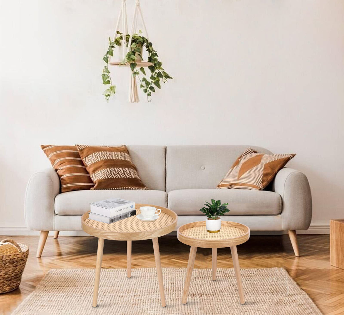 Round Rattan Coffee Table Set