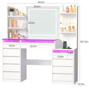 White Glass-Top Vanity with LED Mirror