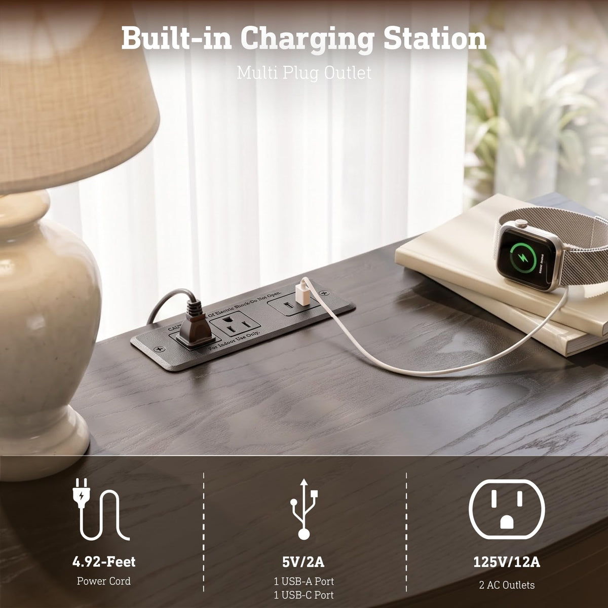 27.5" Wide Extra Large with Nightstand Set of 2 Charging Station & Open Shelf, Pre-Assembled,Vintage Bedside Table w/2 Drawers, Curved Design, Farmhouse End Side Table with Solid Wood Legs for Bedroom