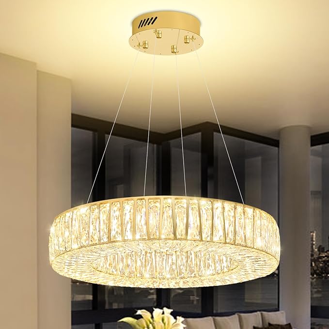 LED Crystal Ring Chandelier | Dimmable Pendant Light, 16"-32"