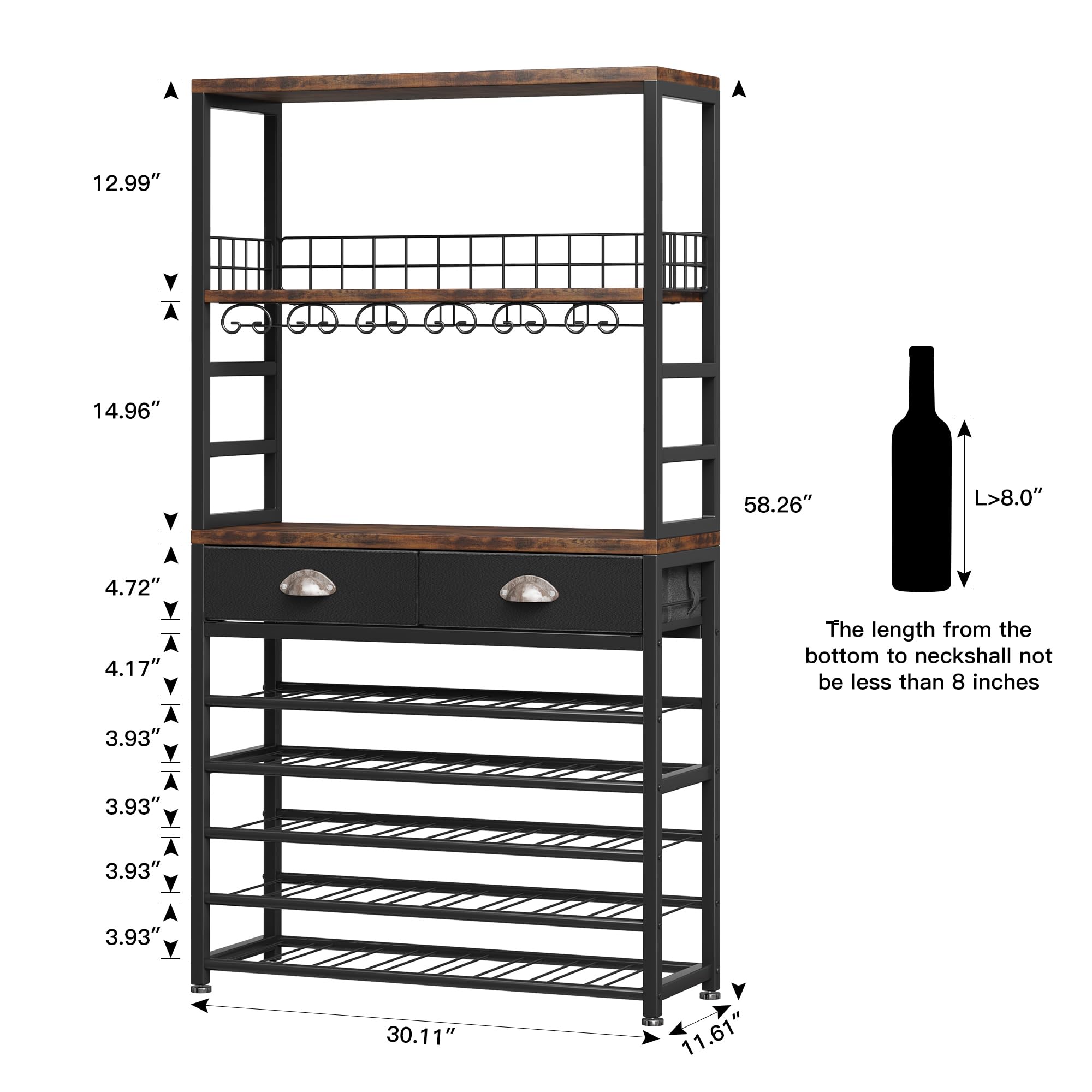 Homeiju Wine Cabinet with Storage, Wine Rack Freestanding Floor, 6-Tier with Tabletop, Drawer and Wine Storage for Home Bars