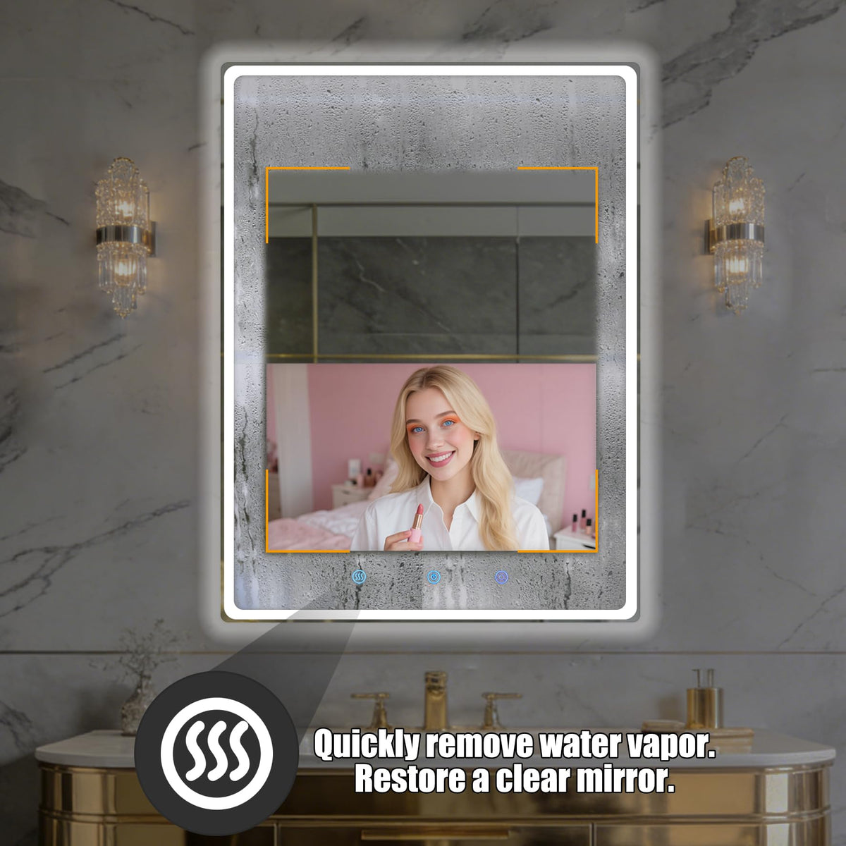 YOURYOKE 32×24 Inch Smart Vanity Bathroom Mirror with 15.6" Waterproof Touchscreen TV, Android OS, WiFi/Bluetooth/HDMI, Anti-Fog, 3-Color LED Lights for Bathroom,Bedroom,Hotel&Spa Wall Mounted