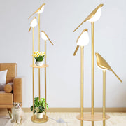 LED Bird Floor Lamp with Shelf & 3 Adjustable Lights
