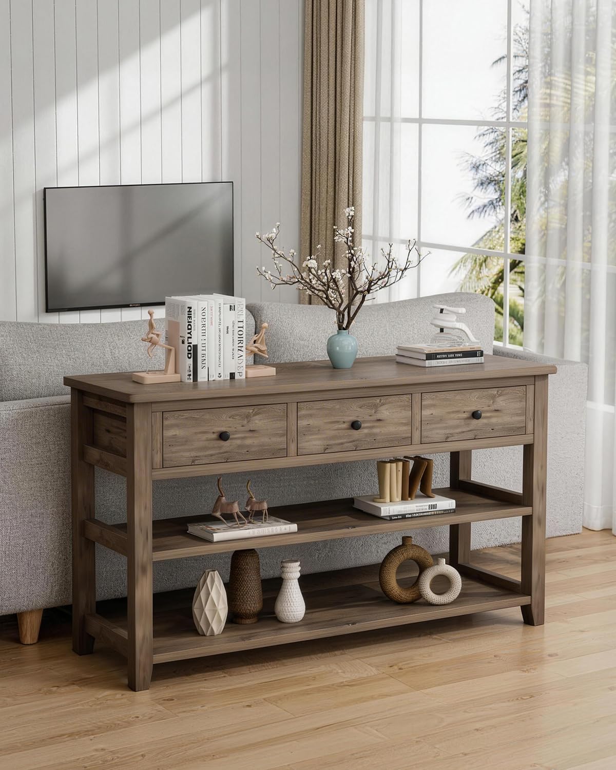 Console Table with 3 Drawers & 2-Tier Shelves