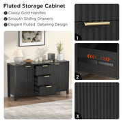 OUTISAN Fluted Sideboard Buffet Cabinet 47.2" Buffet Cabinet with 3 Drawers & 2 Doors, Large Coffee Bar Console Table for Dining Room, Living Room, Entryway