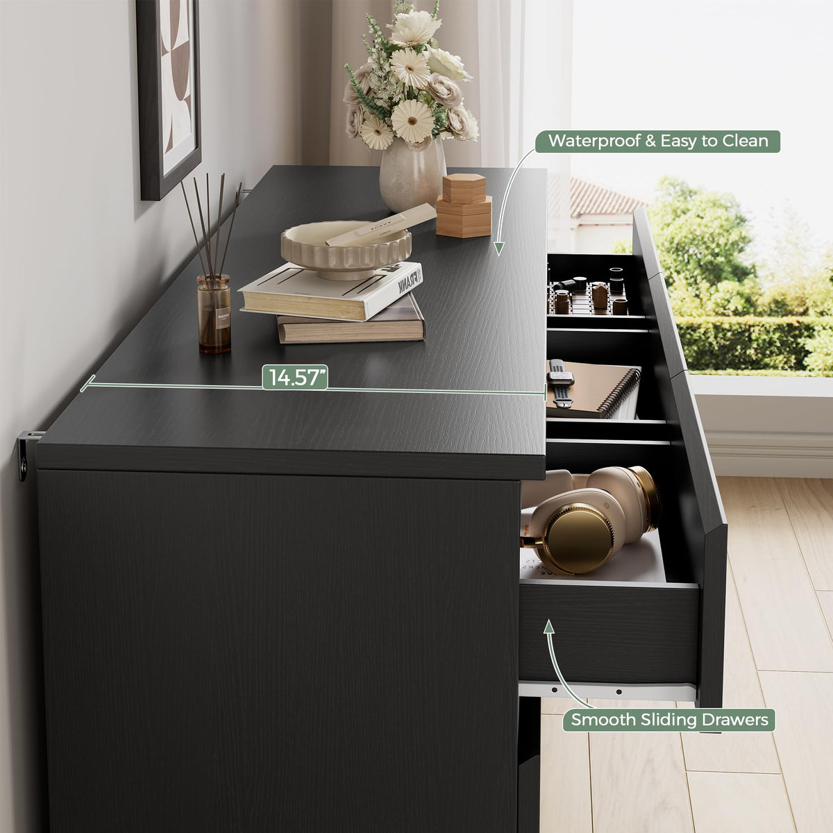 Jocoevol Modern 9 Drawer Dresser for Bedroom, Simply Chest of Drawers, Wood Storage Dresser with Deep Drawers for Living Room Hallway Entryway (Black)