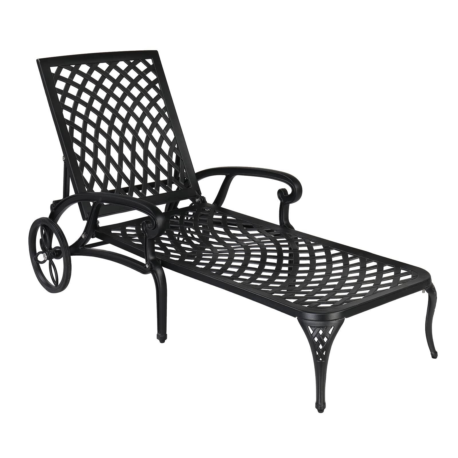 Outdoor Chaise Lounge Chair with Adjustable Backrest & Wheels