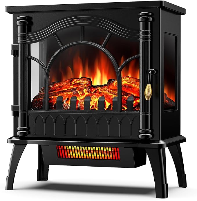 Electric Fireplace Stove Heater with Adjustable Flame