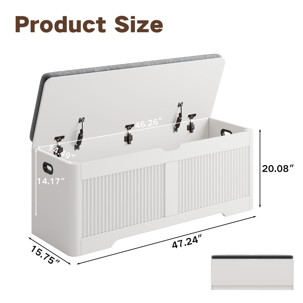 47.3"W Fluted Storage Chest with Padded Seat Cushion, Curved Profile, White