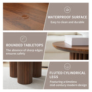 Bifins Round Nesting Coffee Table Set of 3,Mid Century Modern Fluted Coffee and End Table Set,Small Circle Wooden Side Table Drink Table for Living Room (Walnut)