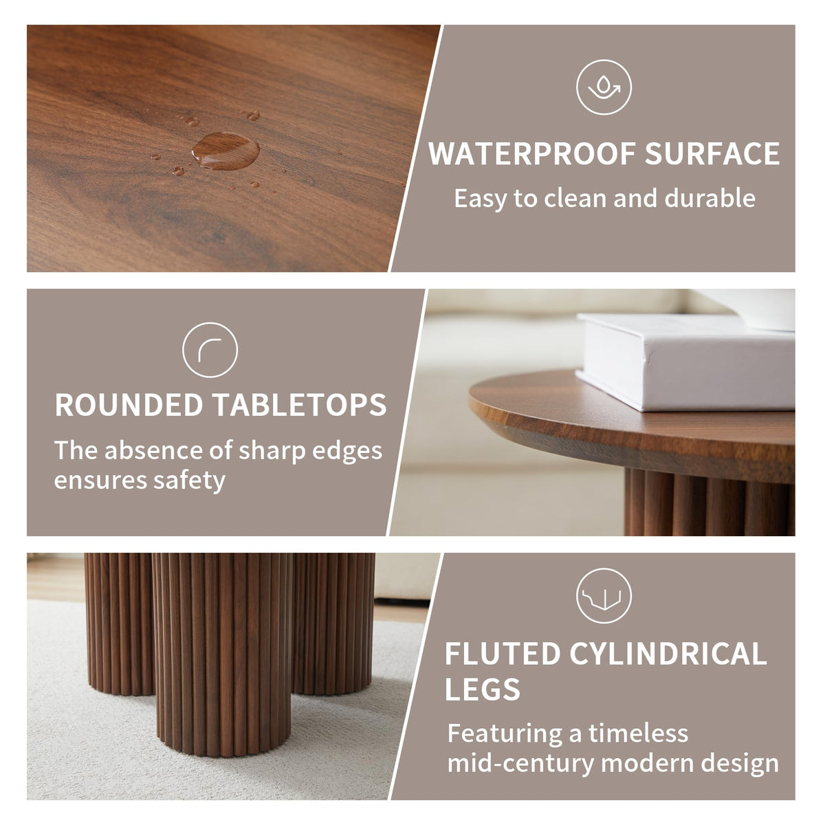 Bifins Walnut Round Nesting Coffee Table Set of 3