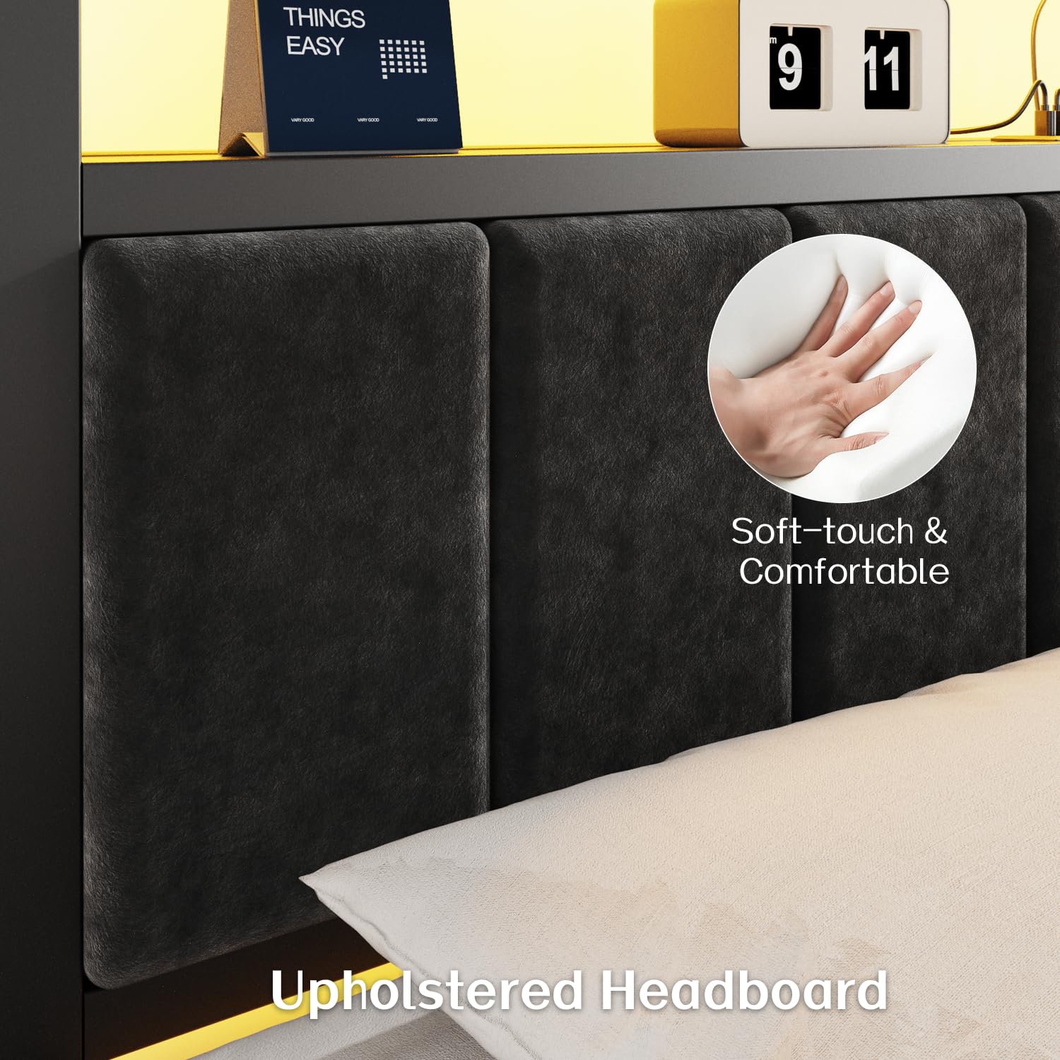 Platform Bed Frame with LED Lights & Charging Station