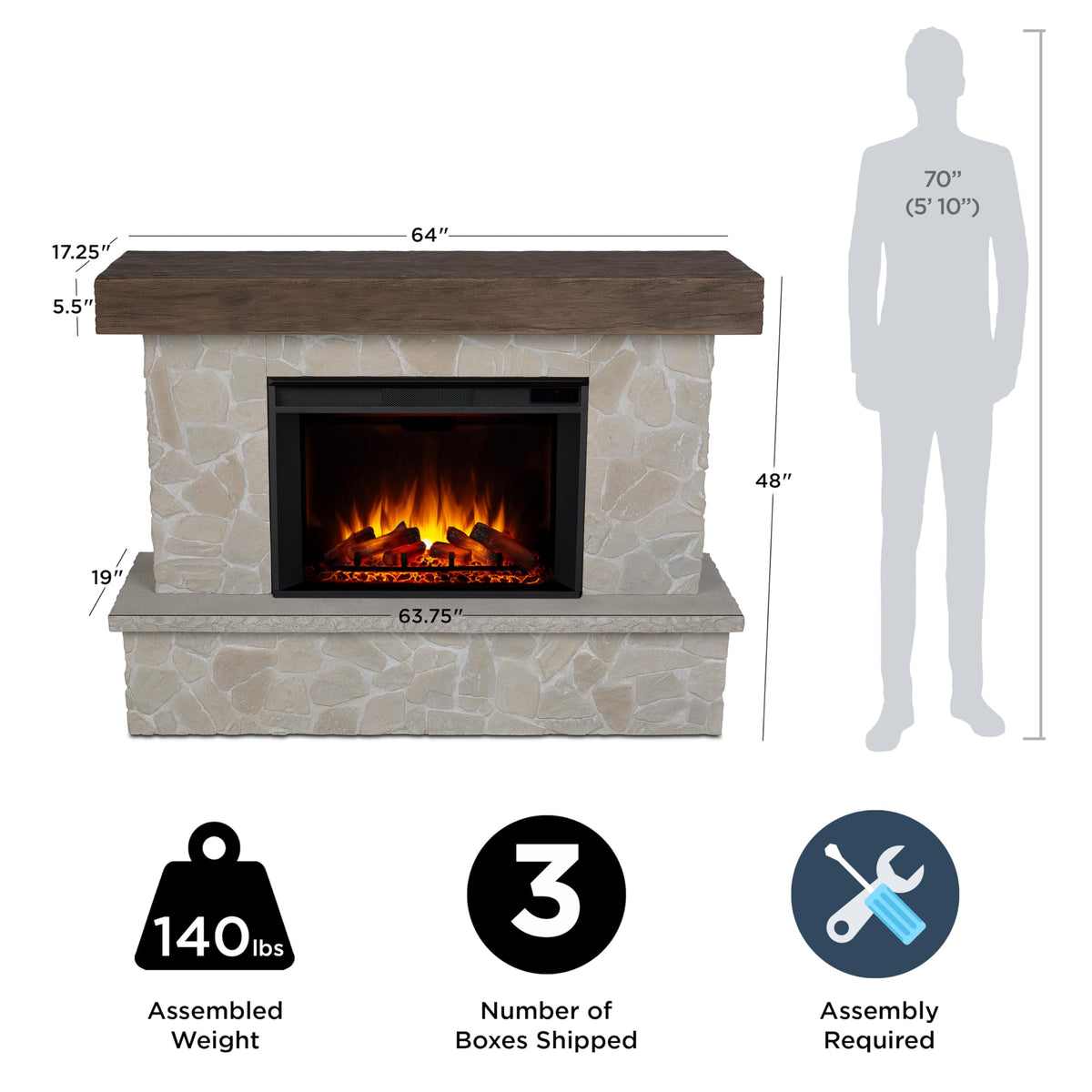 Stone-Look Electric Fireplace