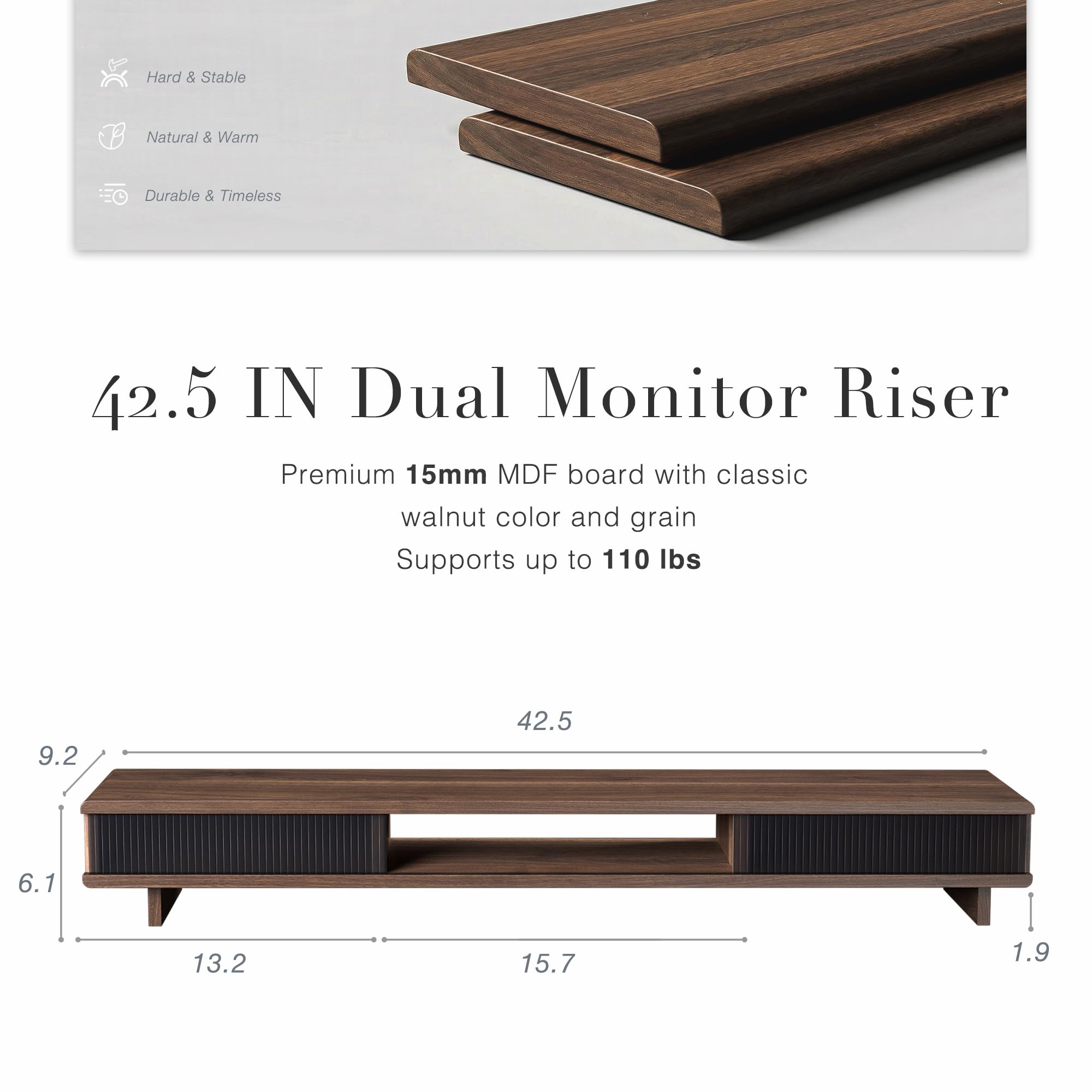Wide Monitor Riser with Sliding Door Storage