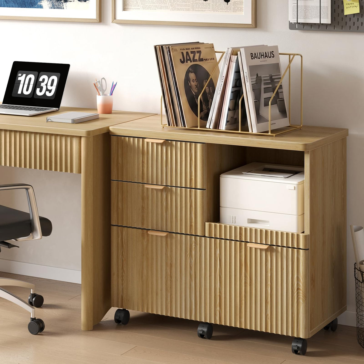 Fluted 3-Drawer Filing Cabinet