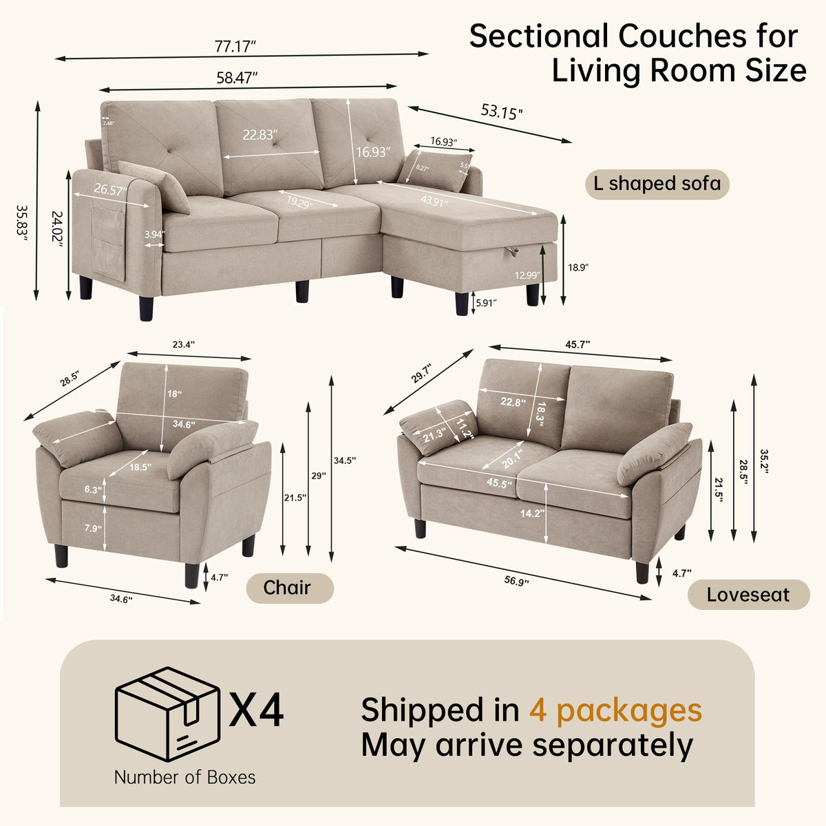 L-Shaped Sofa Set with Storage Ottoman