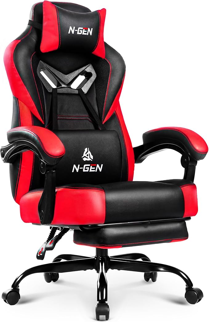 High Back Gaming Chair with Lumbar Support & Footrest